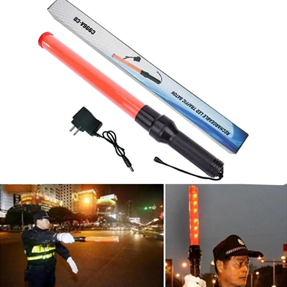 Baguette de signalisation rouge de charge LED, lampe de poche de direction de trafic, anciers stroboscopique, lampe de feu de circulation pour le camping en plein air, 54cm