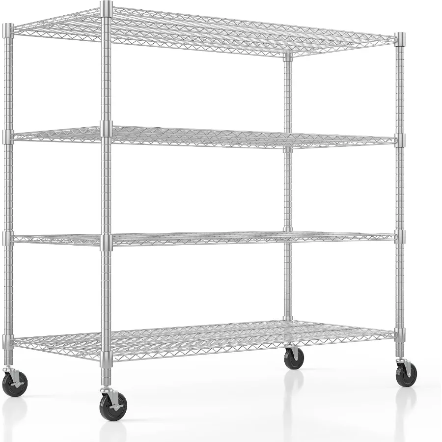 Heavy Duty Metal Shelves for Storage, 4 Tier Storage Racks and Shelving, Commercial Adjustable Wire Shelving Unit on Wheels, Ga
