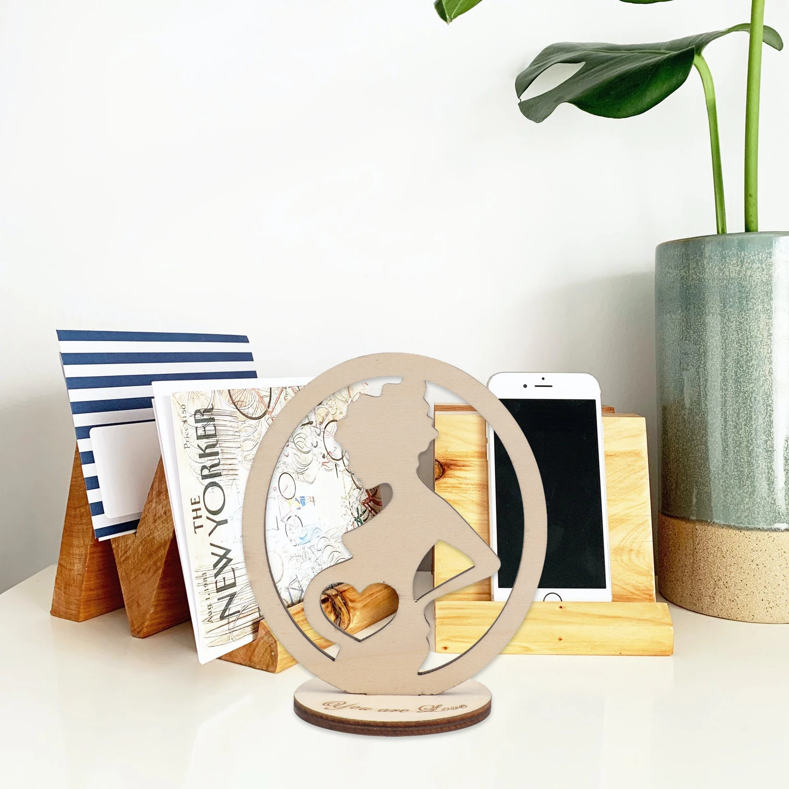 

5pcs Wooden Candleholder Mother'S Day Decorative Holder Tabletop Decoration Shelf Home Office Bedroom Decor Gift