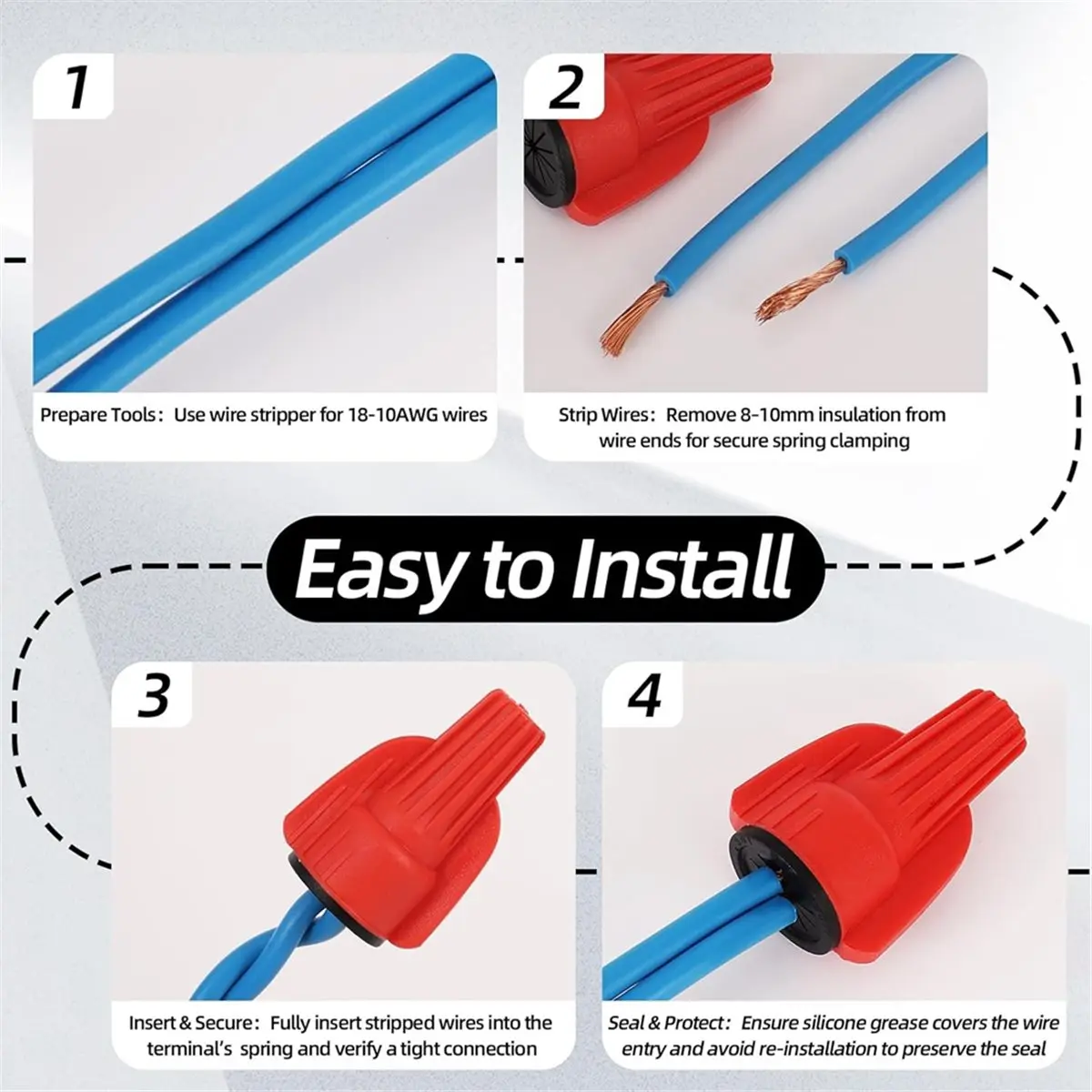 REST 50PCS Waterproof Wire Connectors 18-10AWG, Waterproof Wire Nuts for Landscape Lighting & Electrical Connections