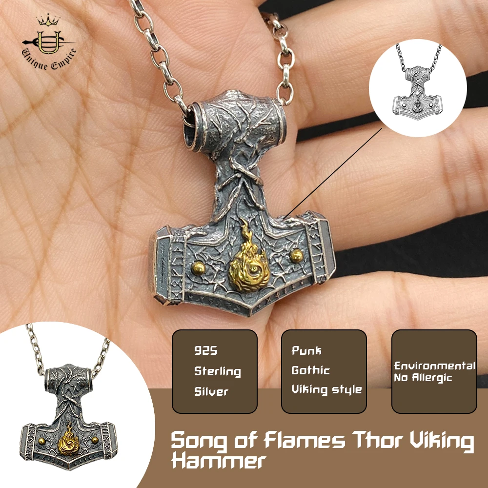 925 Sterling Silver Viking Hammer Necklace, Norse Myth Inspired Mjolnir Pendant Necklace, Vintage Nordic Mythology Jewelry for M