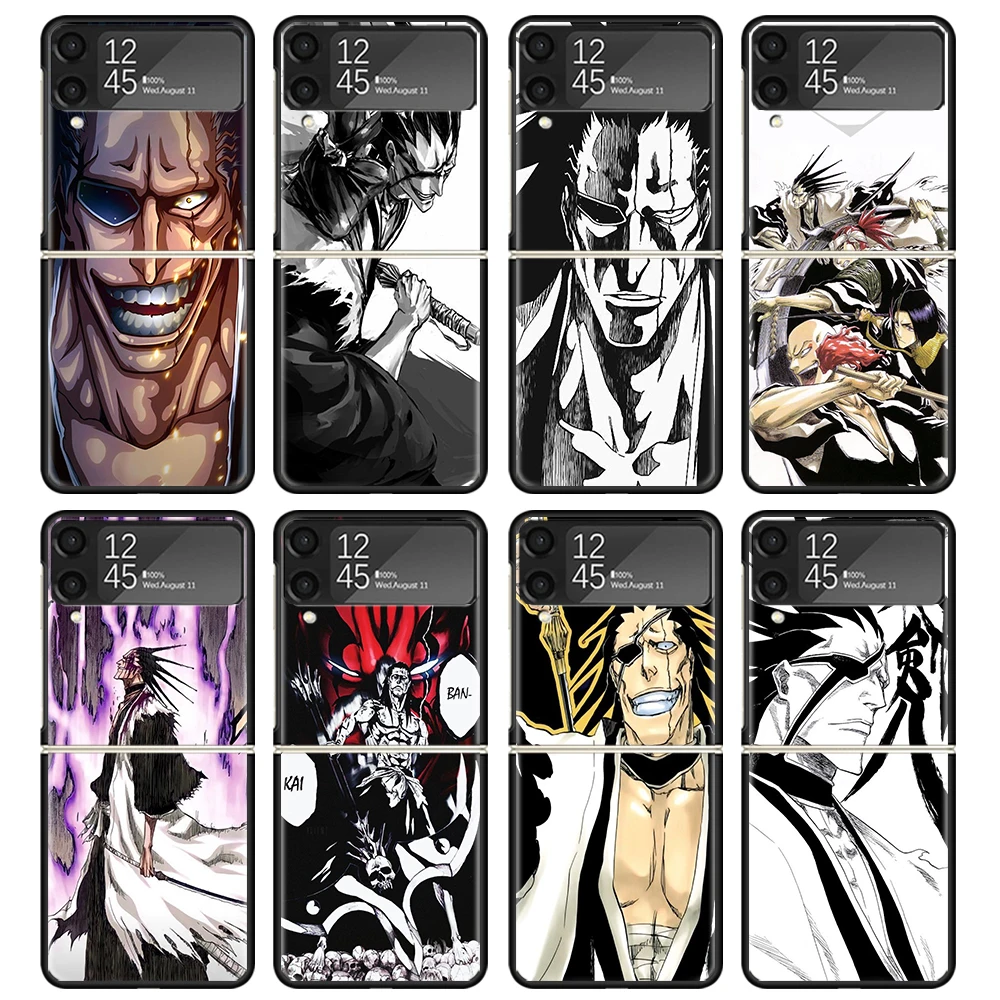 Bleach Zaraki Kenpachi Case For Samsung Galaxy Z Flip 4 5 3 z Flip5 Flip4 5G Hard Phone Cover Flip3 Split Folding Black Plastic