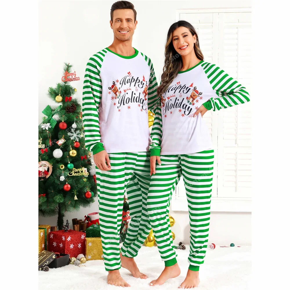 Pajamas Matching Sets for Couples Christmas Pajamas Striped Sleepwear Adult Family Christmas Costume for Women Men pjs Red Green