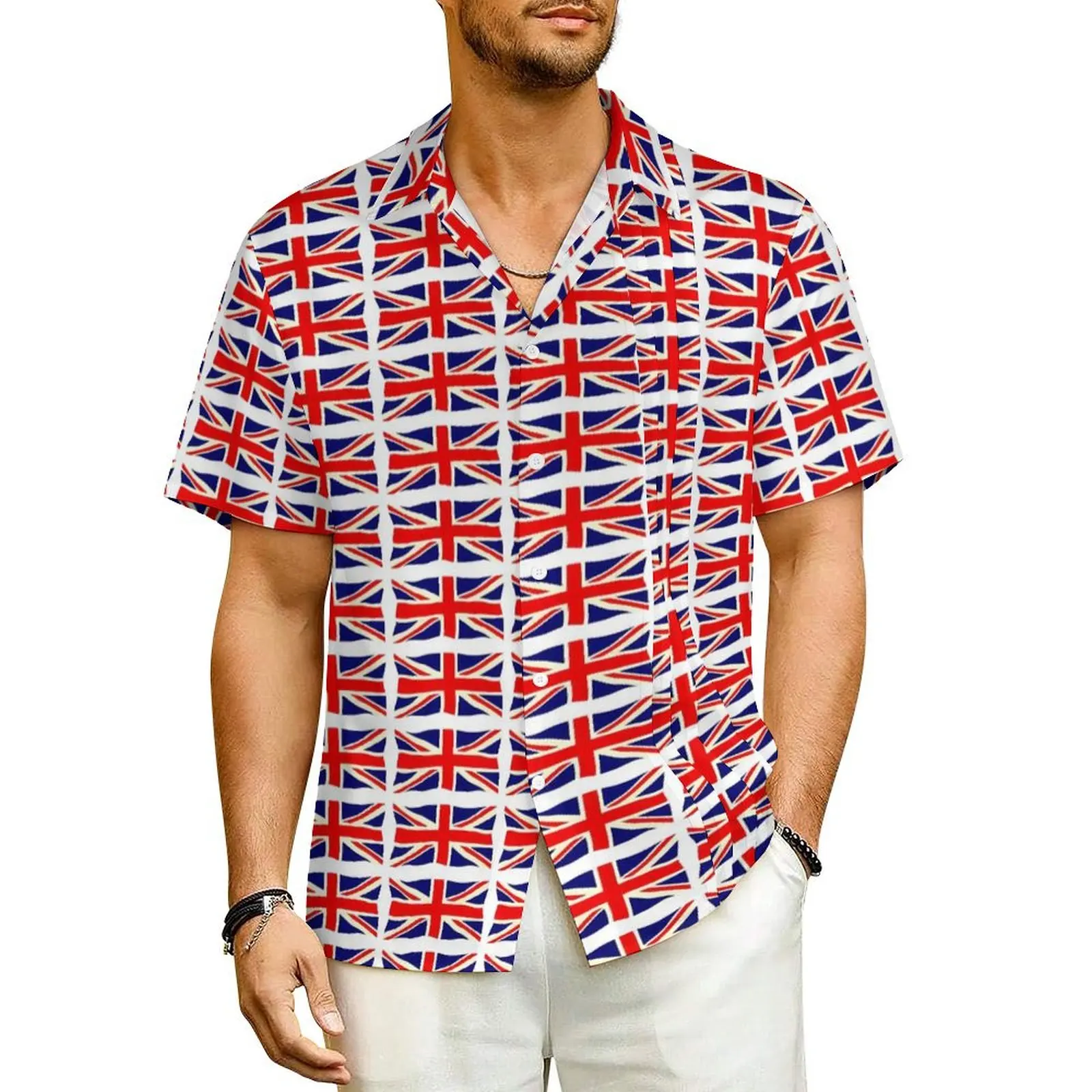 

British Flag Casual Shirt Flags Print Elegant Hawaiian Shirts Male Short Sleeve Vacation Y2K Funny Printed Oversized Blouses