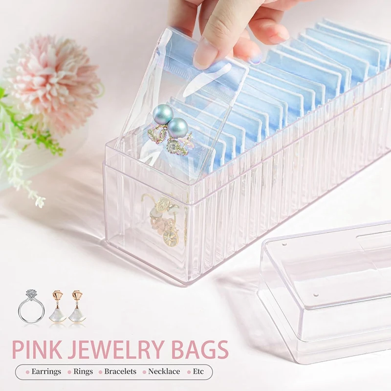 Acrylic Jewelry Box,Clear Jewelry Organizer With 20 Portable Anti Oxidizing Zipper Bags,Travel Jewelry Case