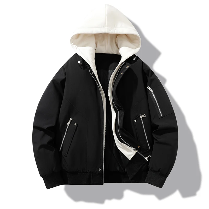 New Korean Version Autumn And Winter Men'S Casual Hooded Fake Two-Piece Cotton Jacket Youth Trend Loose And Thick Warm Coat