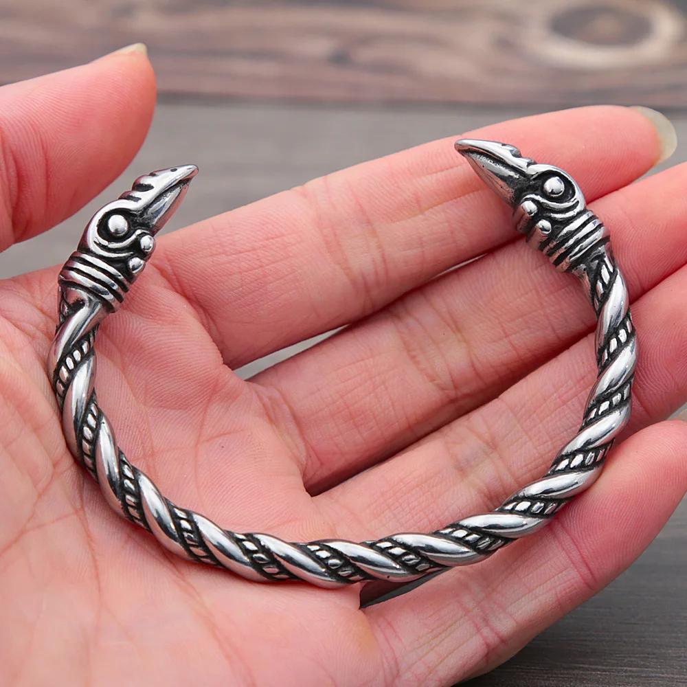 Vintage Nordic Viking Raven Bracelet Men Fashion Opening Adjustable Wristband Cuff Odin Crow Viking Bracelet Jewelry Gift