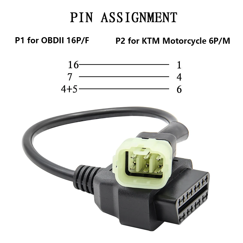 OBD Diagnostic Cable for KTM Motorcycle 6 Pin Connector 16 Pin to OBD2 Adapter