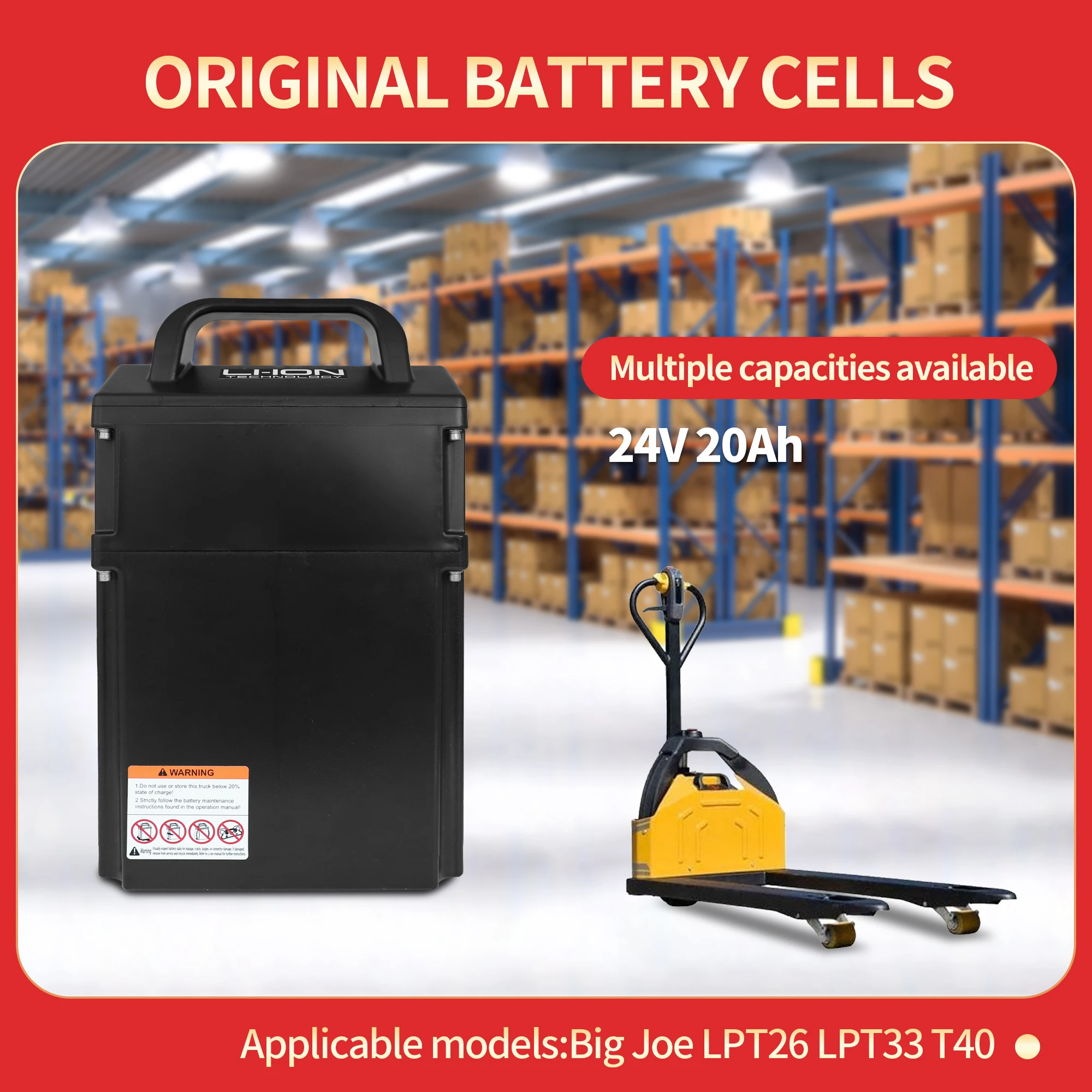 

Lithium Battery 24V 20Ah EL20_U for Big Joe LPT26 LPT33 T40 EP Pallet Truck Jack