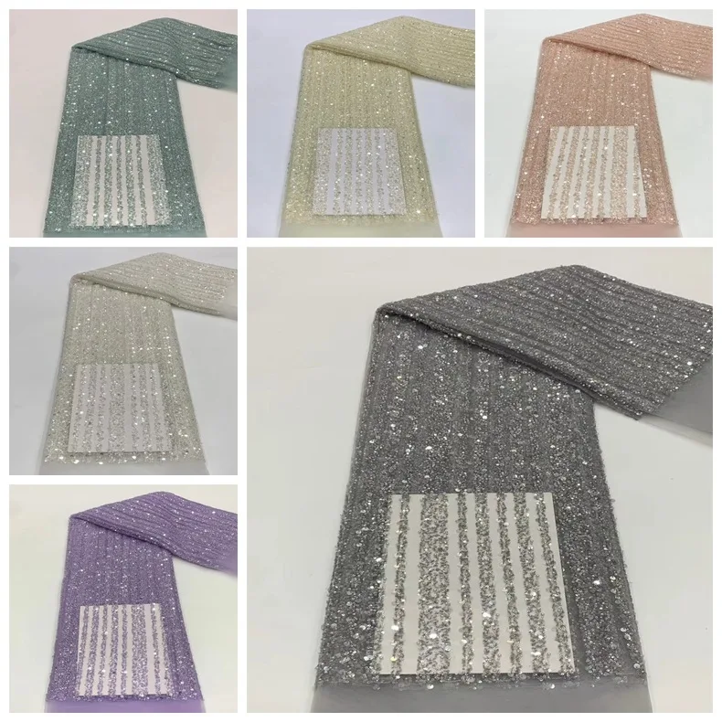 6 Colors Wedding Dresses Stage Wear Bridal Evening Party Material Vertical Bar Diamond Sequin Pearl Mesh Embroidered Fabric