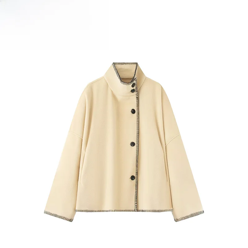 

Simple Faionable Woolen Coat for Women Long Sve Polyester Fiber Autumn New Sle Versatile Ele Outerwear