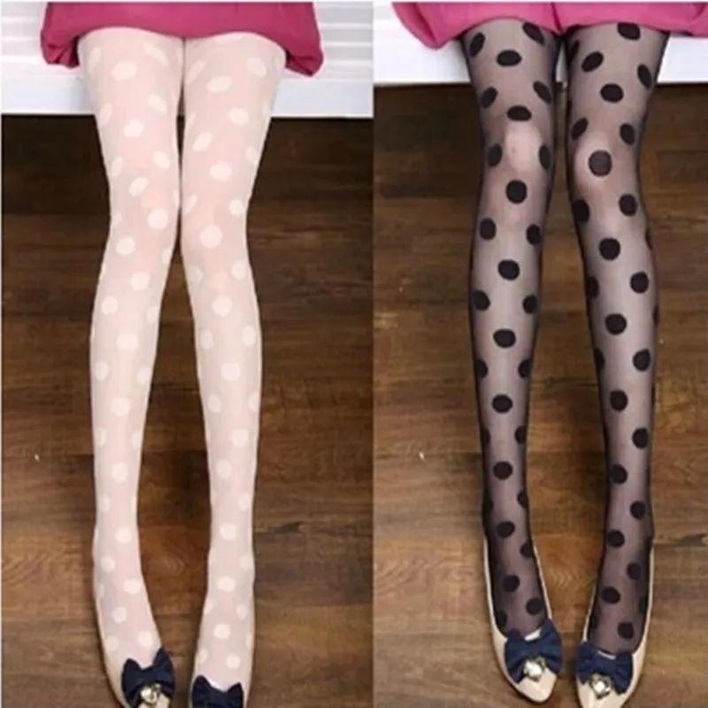 Polka Dot Print Stocking Women Sexy Tights Fishnet Mesh Seamless Pantyhose Nylon Black White Nightclub Female Ladies Silk Tights