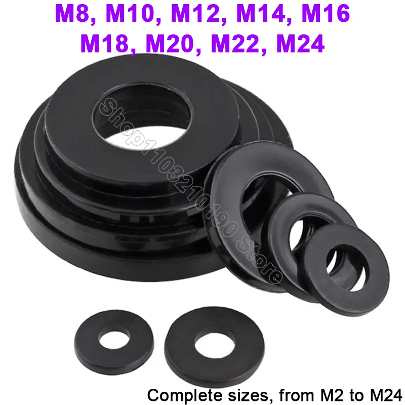 

2-20Pcs M8 M10 M12 M14 M 16 M18 M20 M22 M24 Black Plastic Nylon Flat Washer Plane Spacers Insulation Gasket Ring For Screw Bolt