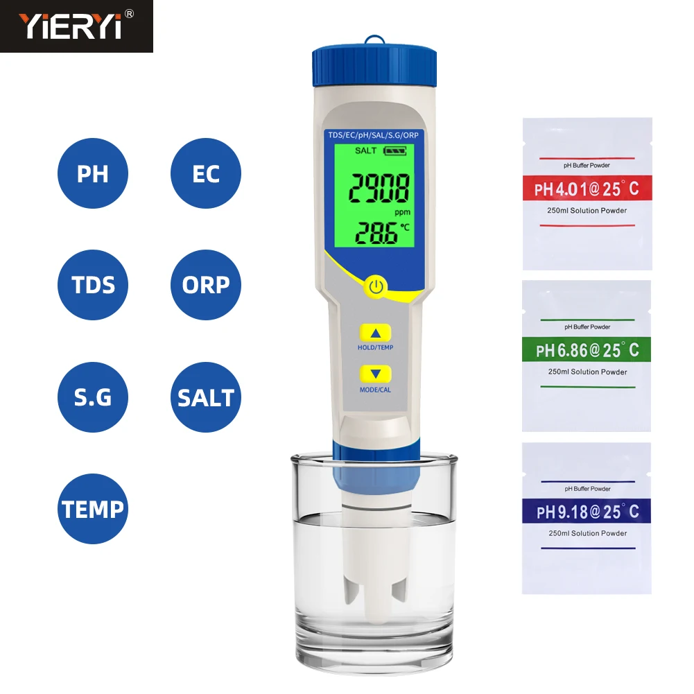 Yieryi ph Medidor para Piscina Alta Precisão ph Medidor Tds ce Orp Ppm Tester Salimeter para Aquarium Hidroponia 001 Resolução em 1