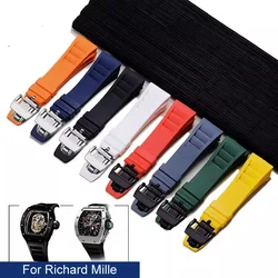 Rubber strap for Richard Mille Waterproof Sweat-Proof Soft Comfortable Rubber Watch Strap Raised Mouth 25mm Wristbands