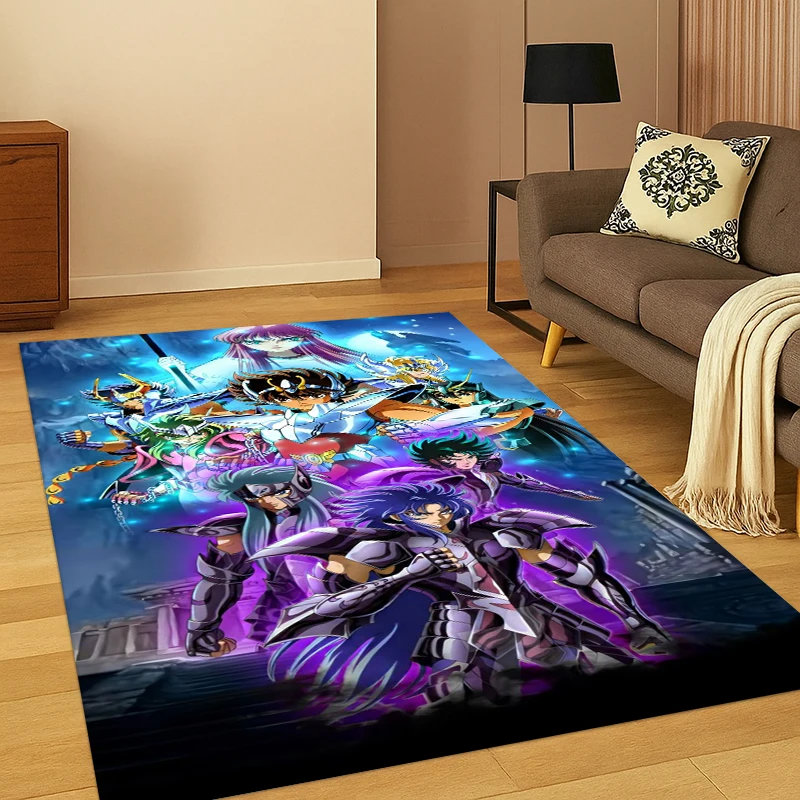 Cartoon Saint Seiya Anime Teppich für Schlafzimmer, Wohnzimmer, Sofa, Spielzimmer, Fußmatte, Heimdekoration, Kinder-Spielbereich-Teppich, rutschfest, Geschenk