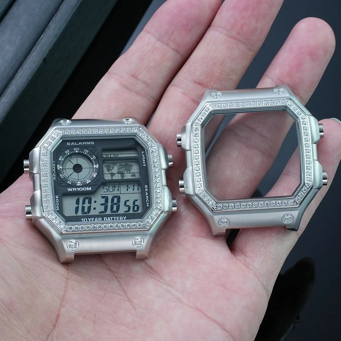 AE1200 Stainless steel modified case glass watch ring front cover baffle Bezel For Casio AE-1200 1300 Diamond style watch case