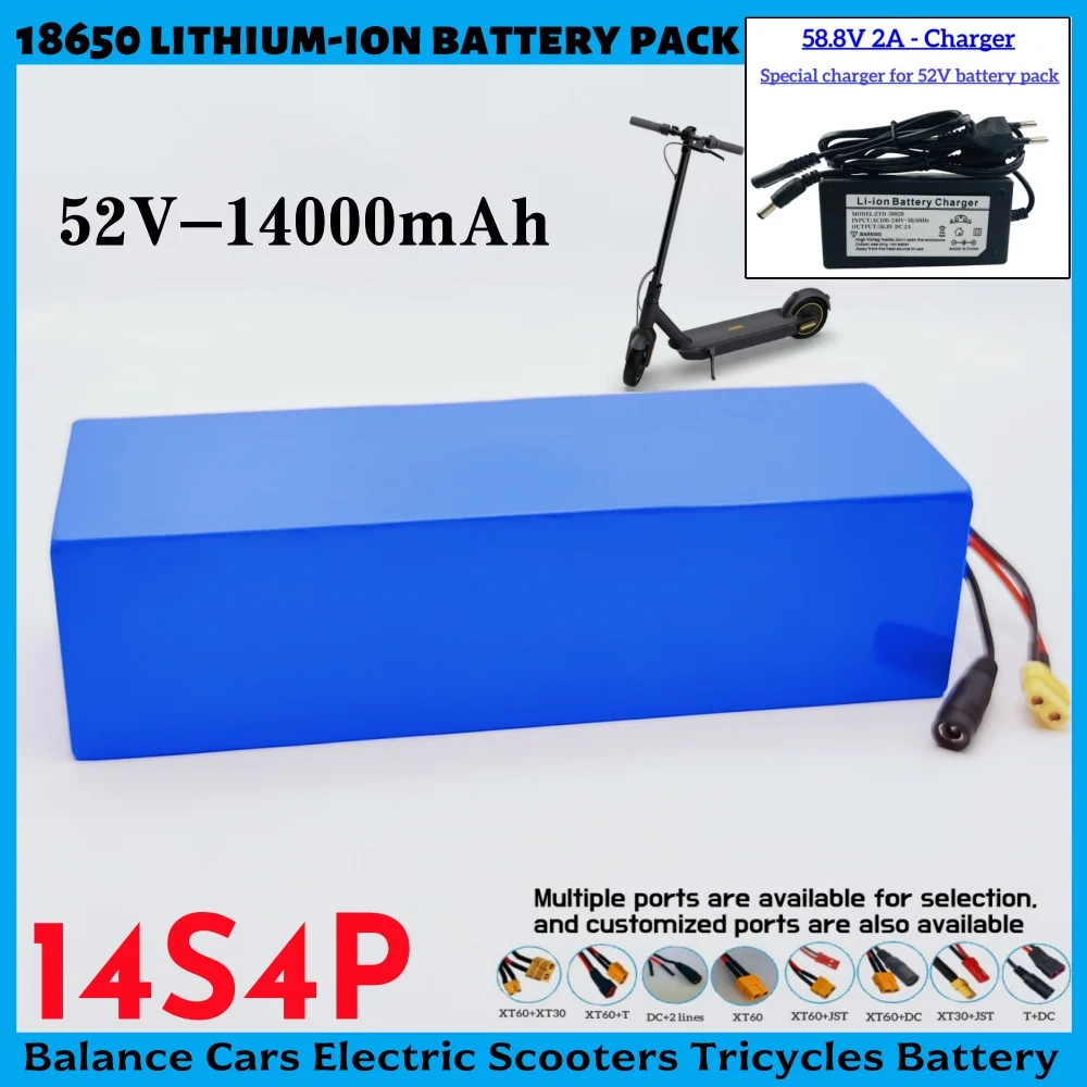 

с литиевой батареей BMS 52 В 18650 14S4P 14 Ач для балансировочного автомобиля, велосипеда, скутера, трехколесного велосипеда