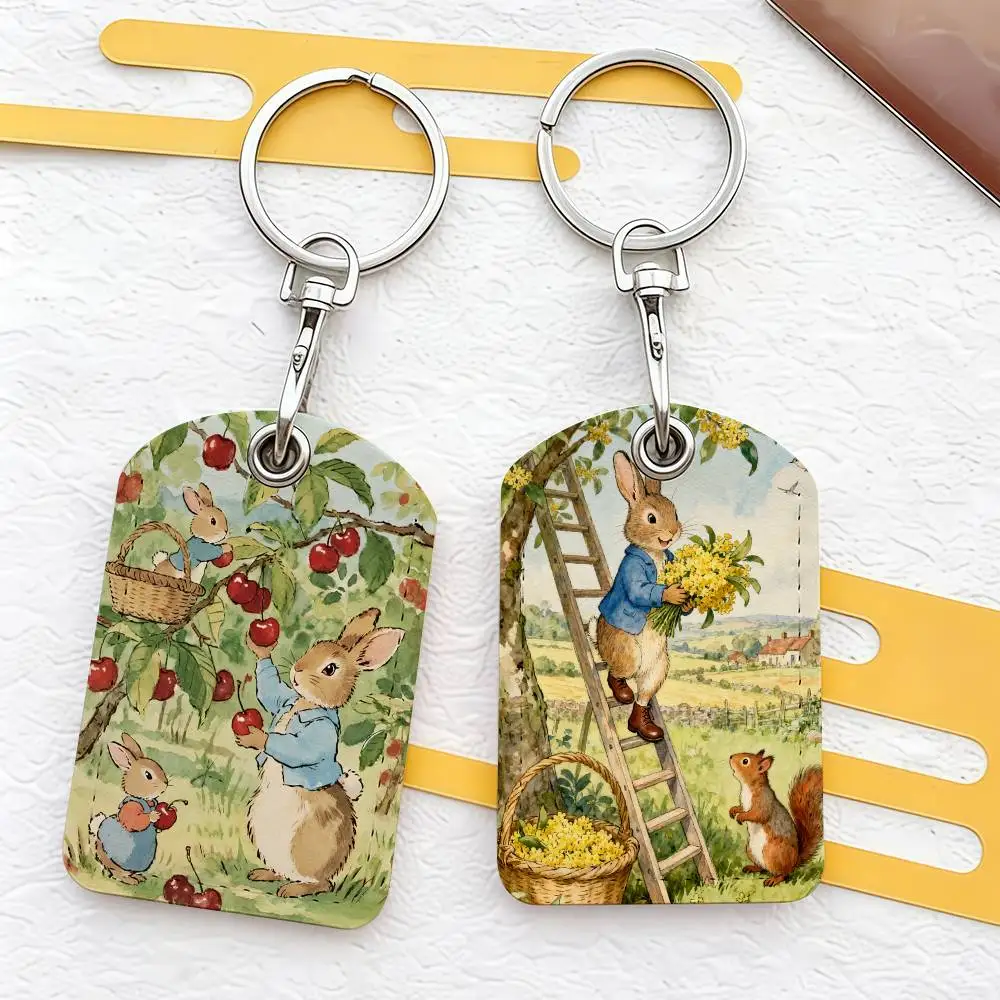 كارتون P-PeTEr-R R-RabBIt-T بطاقة وصول منزل الحافلة الغطاء الواقي سلسلة مفاتيح مستطيلة للمدرسة من جلد البولي يوريثان معرف الأكثر مبيعًا #4