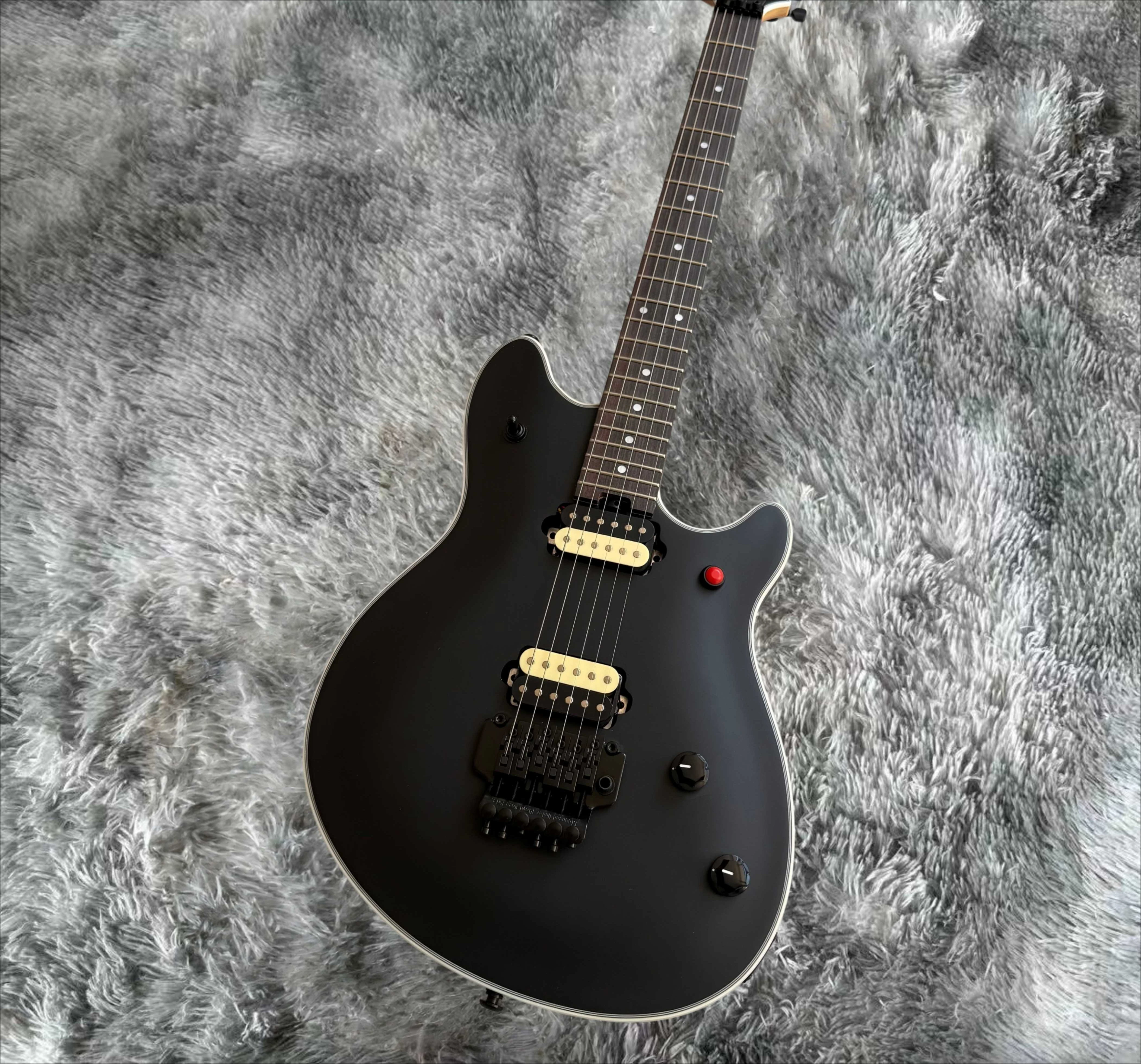 6 Strings Matte Black Electric Guitar, White Binding, Tremolo System, Red Kill Switch Heavy Metal Stage