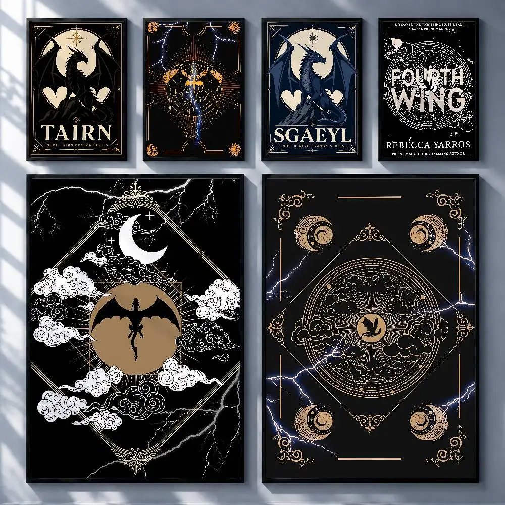 Fantasy Novel Fourth Wing Posters Premium Self-Adhesive No Residue Wall Sticker for Home Office Bar Decor