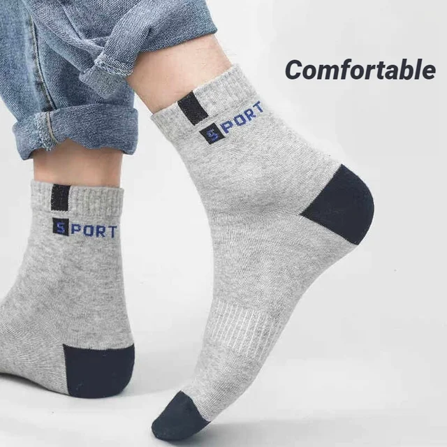 Męskie skarpety sportowe oddychające miękkie z napisem modne do sneakersów do połowy łydki frotte letnie do biegania
