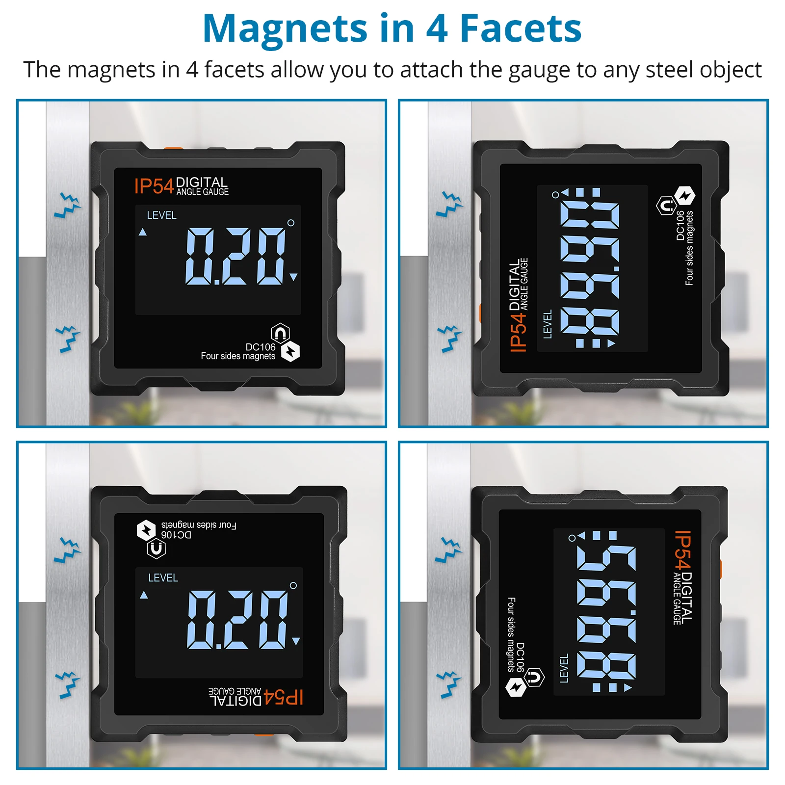 Imagem -02 - Digital Inclinômetro Ângulo Calibre Lcd Backlight Transferidor Finder Chanfrado Nível Caixa 0360 ° à Prova Impermeável Água com Facetas Baseadas Magnéticas