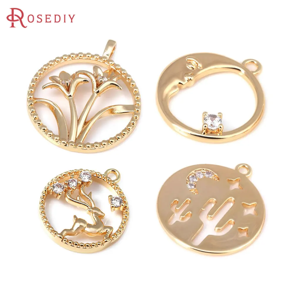 

6PCS 18K Gold Color Brass and Zircon Round Charms Pendants High Quality Jewelry Making Necklace Earrings Accessories for Women