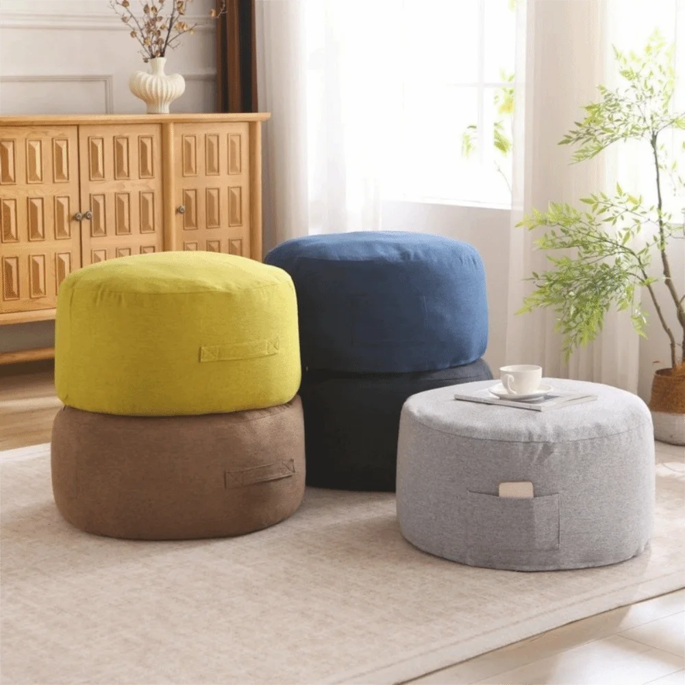 Multi-functional Round Seat Cushion Cover Unstuffed Large Capacity Sofa Stool Cover with Pocket Toy Storage Bag Home Use