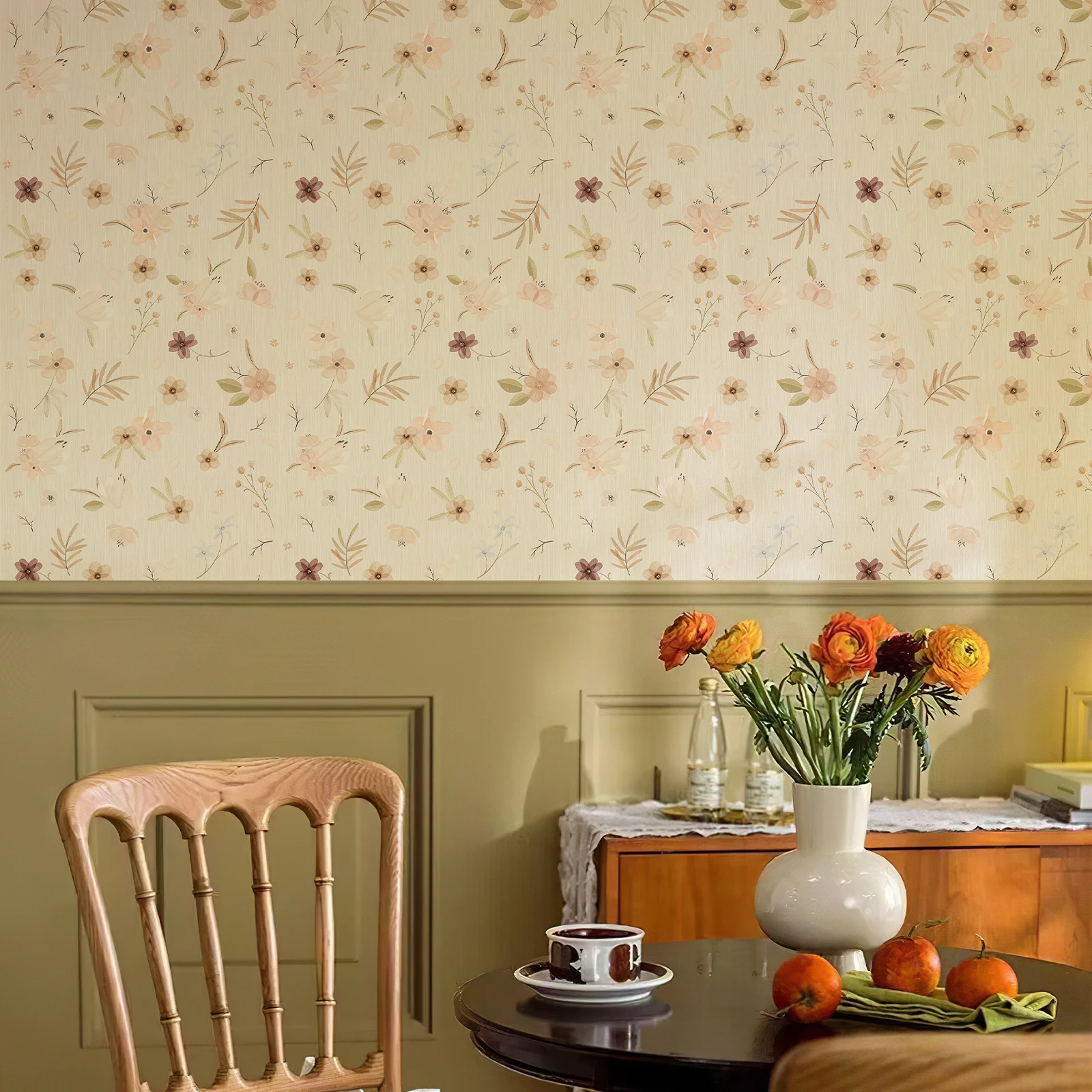 Warm Light Yellow Floral and Leaves Self Adhesive Wallpaper Chic Peel and Stick PVC Home Decor Vinyl Furniture Cabinet Stickers