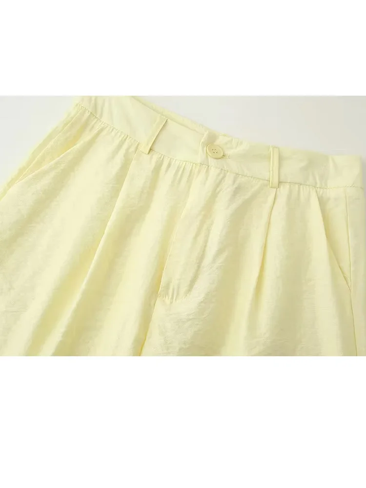 HH أطقم نسائية ضيقة على الموضة ذات طية صدر السترة الصفراء وأكمام طويلة قمصان واحدة الصدر + شورت صيفي عالي الخصر بدلات نسائية أنيقة