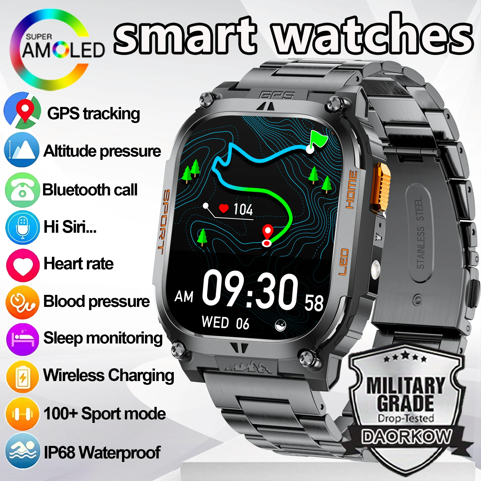 

DAORKOW 2025 New GPS Smart Watch Men 2.01inch HD Large Screen Compass Smartwatches Heart Rate Bluetooth Call Sports Smart watch