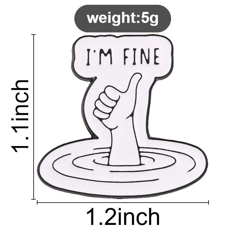 Ich bin dein # 1 Fan-Abzeichen „I'M FINE“ Emaille-Pins, Cartoon-Daumen-hoch, sarkastische Anstecknadeln, lustiges Accessoire, Geschenk für Kollegen – Detail 4
