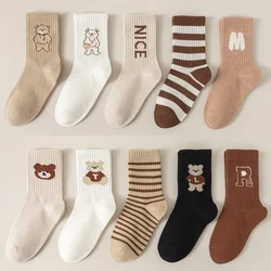 5 Pairs Korean Students Kids Fashion Cartoon Socks Baby Middle Tube Long Socks Children Boys Girls School Uniform Casual Socks