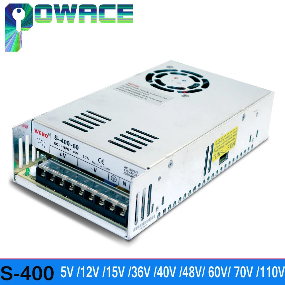 CNC Part 400W DC Switching Power Supply 5V 12V 15V 36V 40V 48V 60V 70V 110V Transformer AC to DC Driver Single Output