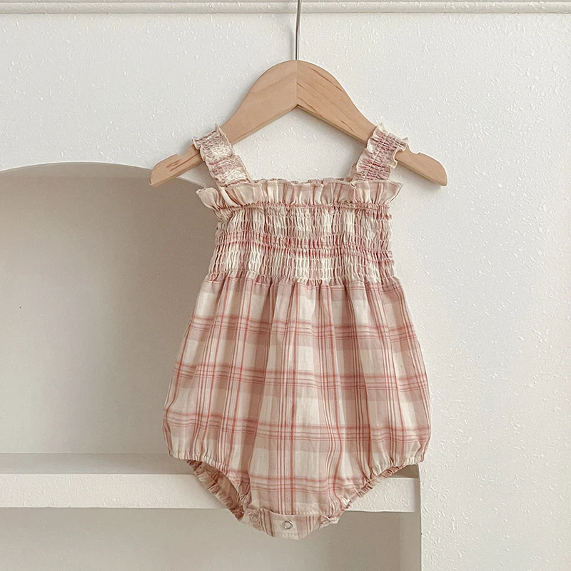 2024 New Summer Sister Clothing Baby Girl Party Dress Sleeveless Cotton Plaid Infant Baby Girl Jumpsuit Kids Princess Dresses