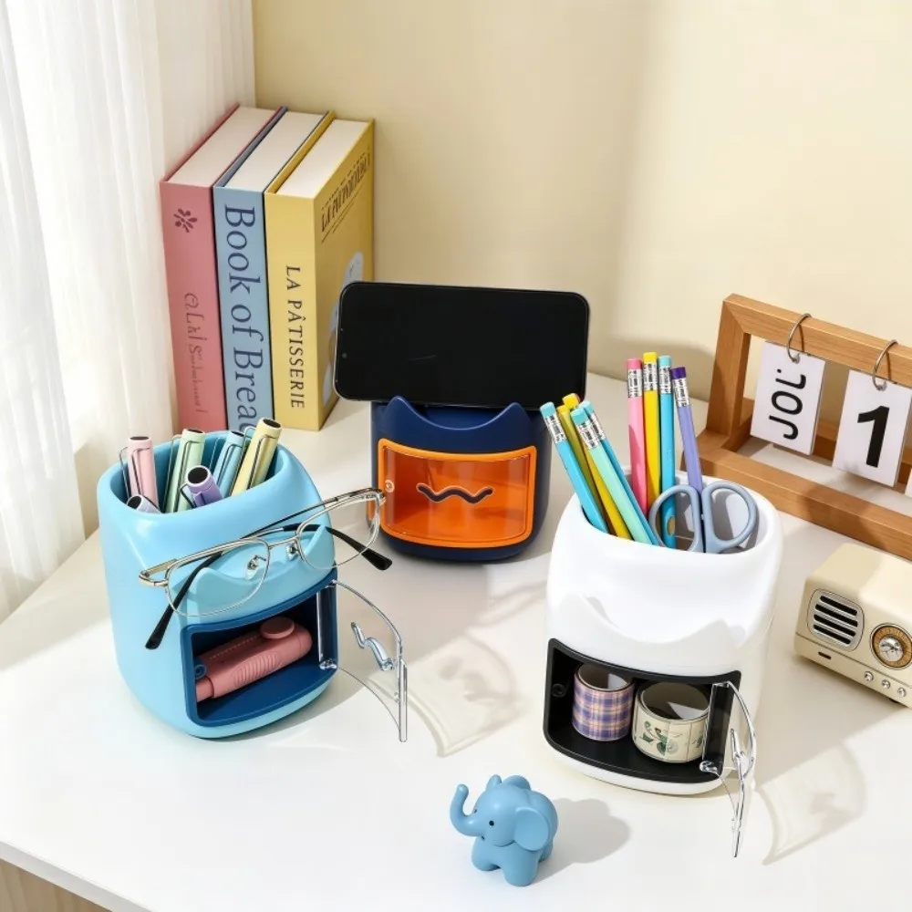 Cute Plastic Pencil Holder Dirt Resistant Desktop Organizer Pencil Cup Broken-resistant Stationery Organizer Stationary Supplies
