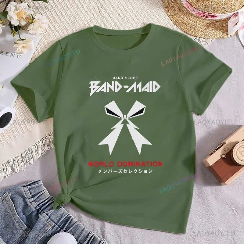 تي شيرت عصري مطبوع عليه ملصق لفرقة روك باند ياباني للفتيات اليابانيات، تي شيرت كلاسيكي لعرض الرؤية العالمية للخادمة، تي شيرت قطني للجنسين
