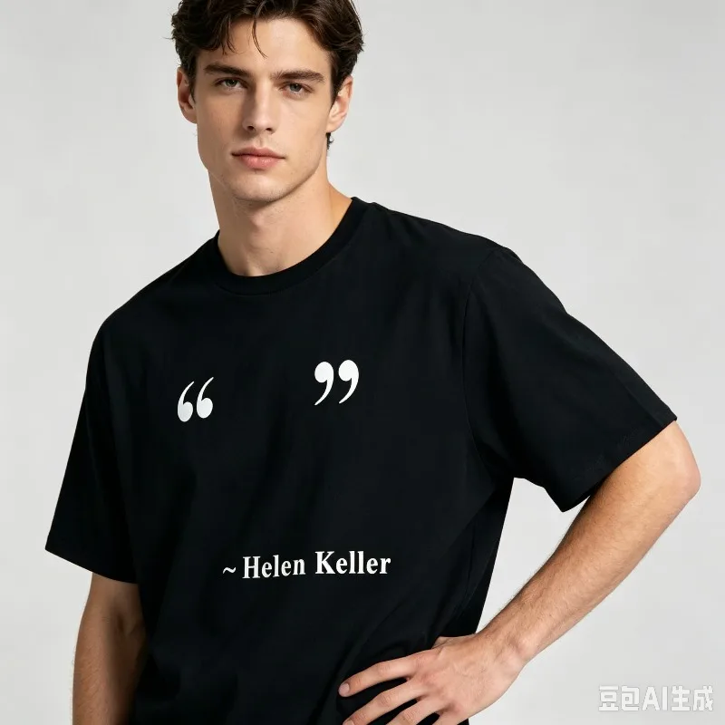 Helen Keller Quote Print Men T-Shirt Cotton Short Sleeve Inspirational Text Graphic for Casual Reading Library Office Daily Wear