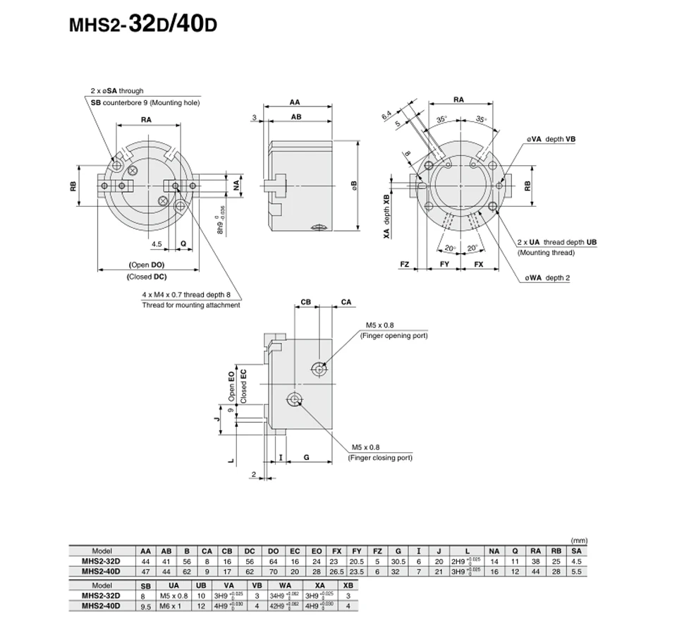 MHS2/MHS3/MHS4 Serie 2/3/4 Finger Pneumatischer Greifer Ersatz Doppeltwirkender Rotations-Luftzylinder 16D/20D/25D/32D/40D/50D – Detail 9
