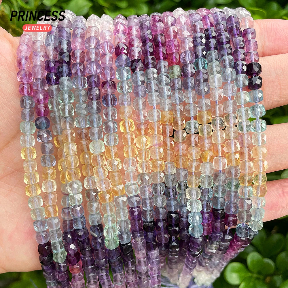 A++ Natural 2 3 4mm Colorful Fluorite Cube Faceted Beads for Jewelry Making Bracelet Necklace Wholes DIY Stone Beads Accessories