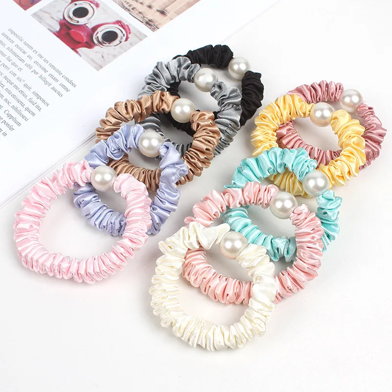 Fashion Imitation Pearl Pleated Hairband Simple Multi-Color Elastic Hair Rope for Women Girls High Ponytail Bun Headband Gifts