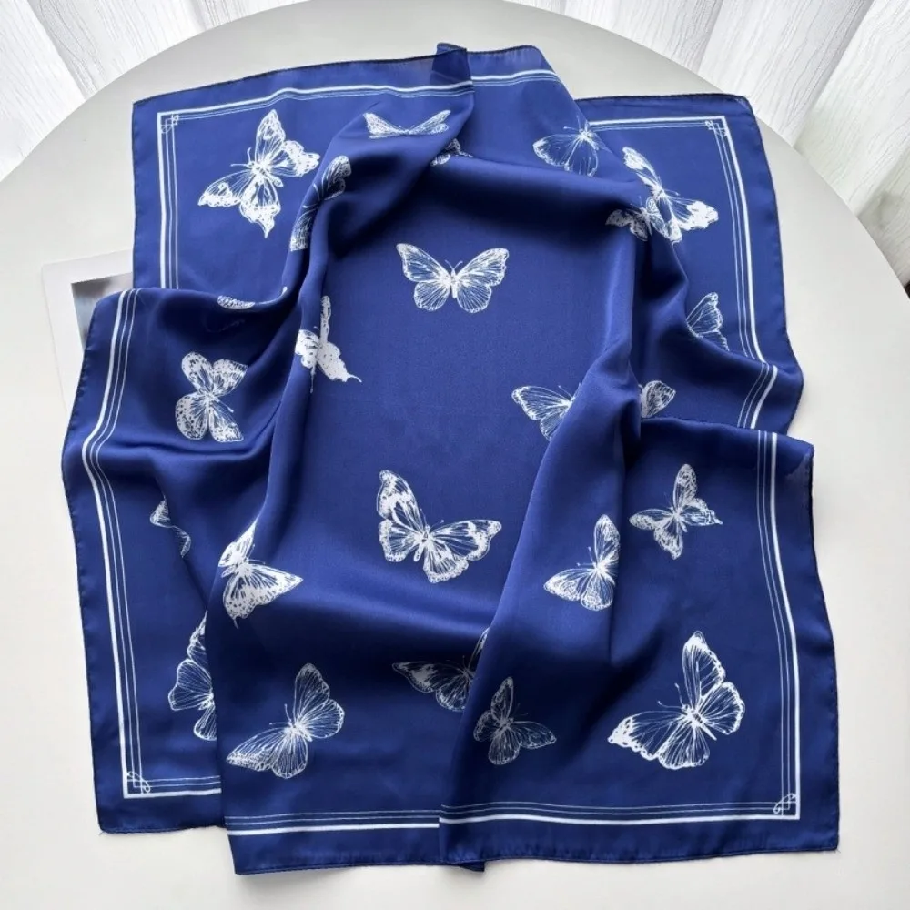 

Versatile Elegant Women Scarf Square Shape Butterfly Print Silk Scarf Silk Imitation Bandana Women Accessories