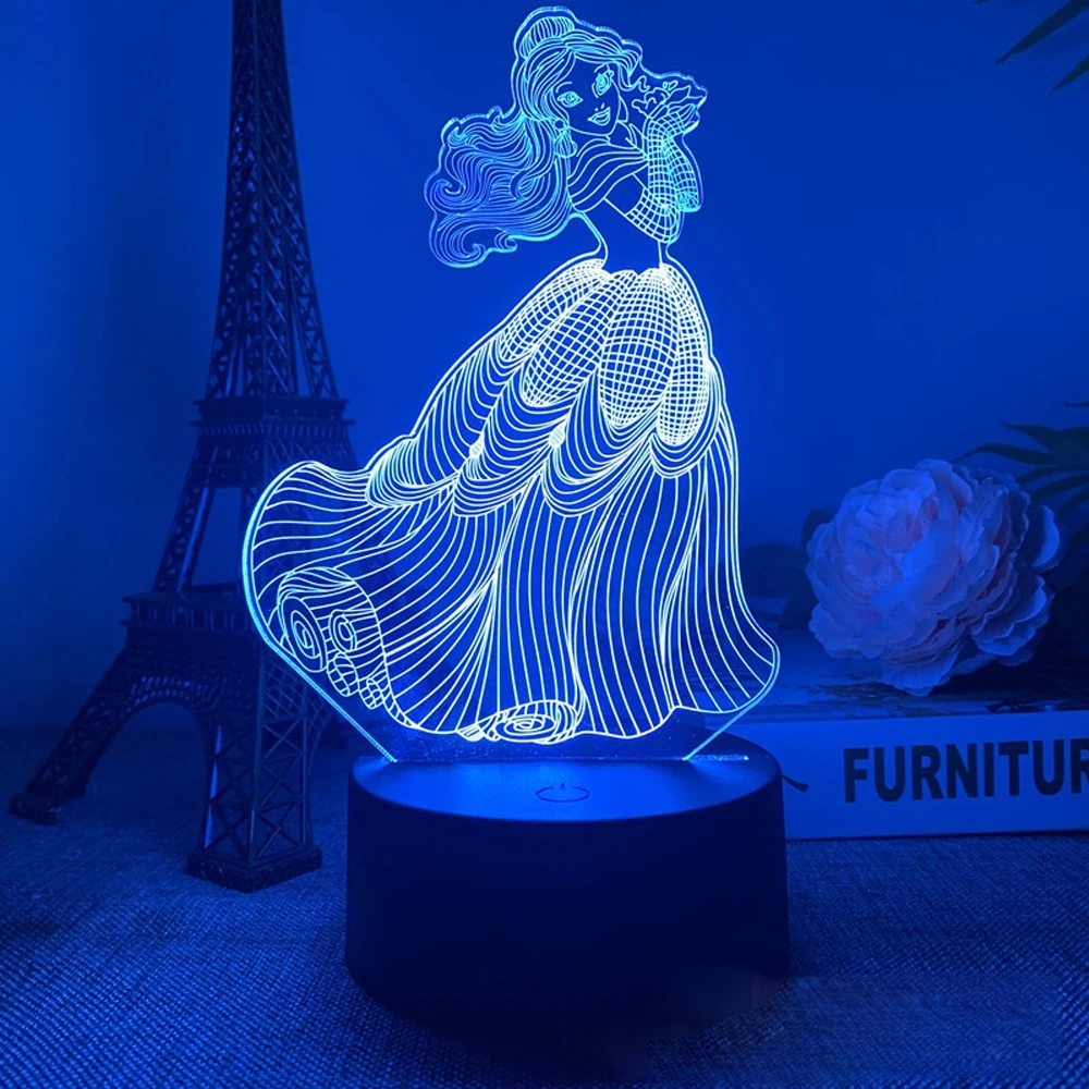 Frozen series Princess 3D Visual Lamp Anna Elsa Olfa Figurine LED Night Light Acrylic Illusion Table Lamp Home Decor Kids Toys