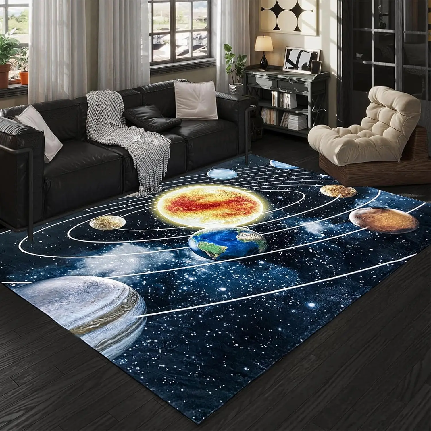 VIKAMA 3D Planet Universe Crystal Velvet Carpet Children's Room Play Mat Home Living Room Bedroom Decorative Floor Mat