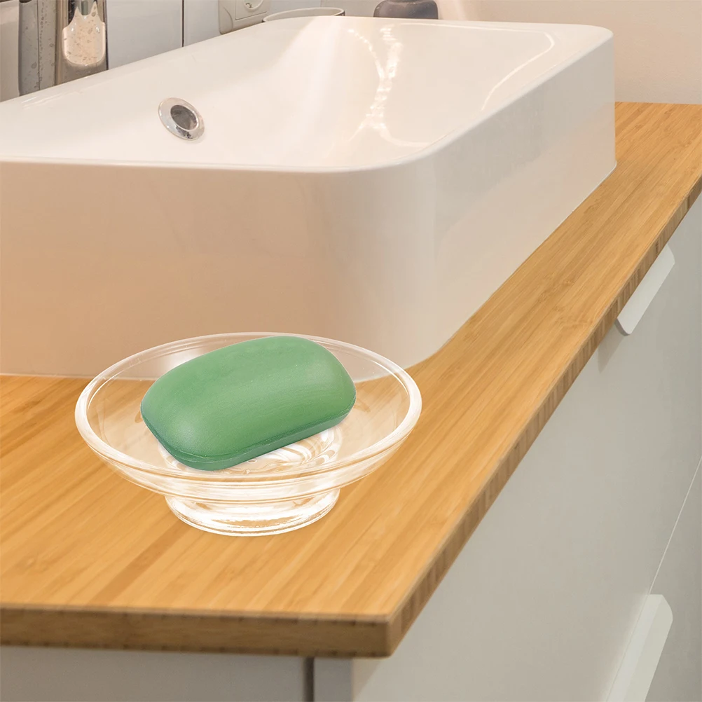 

Soap Dish Clear Glass Holder Non Slip Easy Clean Transparent Bathroom Kitchen Frosted Tray Bar Stand Round Dispenser Glass Soap