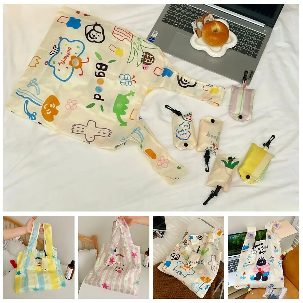 Creative Nylon Foldable Shopping Bag Storage Bags Tote Bag Cartoon Eco Bag Reusable Waterproof Travel Grocery Bag Snack