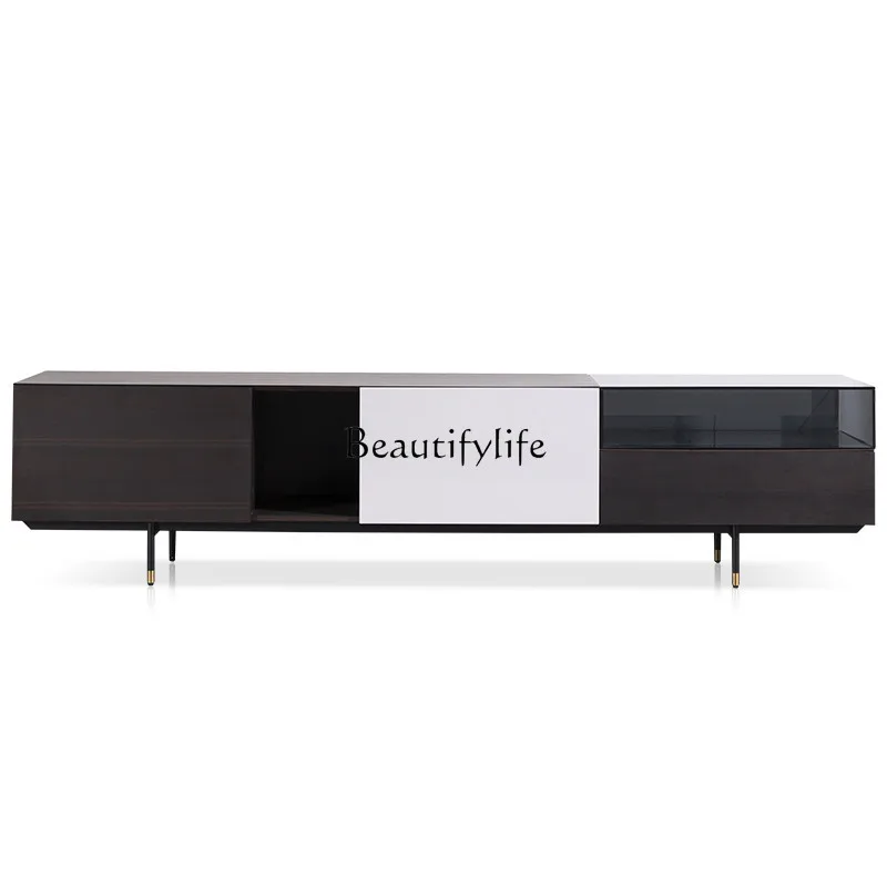 

Light luxury metal foot solid wood TV cabinet Nordic villa-like audio-visual cabinet