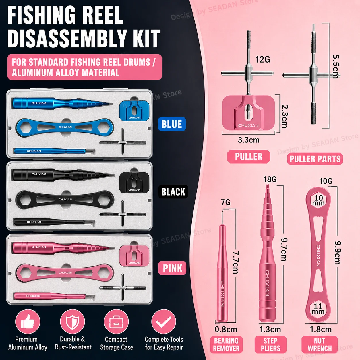 Aluminum-Magnesium Alloy Fishing Reel Repair Tool Lightweight Portable Bearing Pin Remover for Baitcasting Spinning Drum Reels