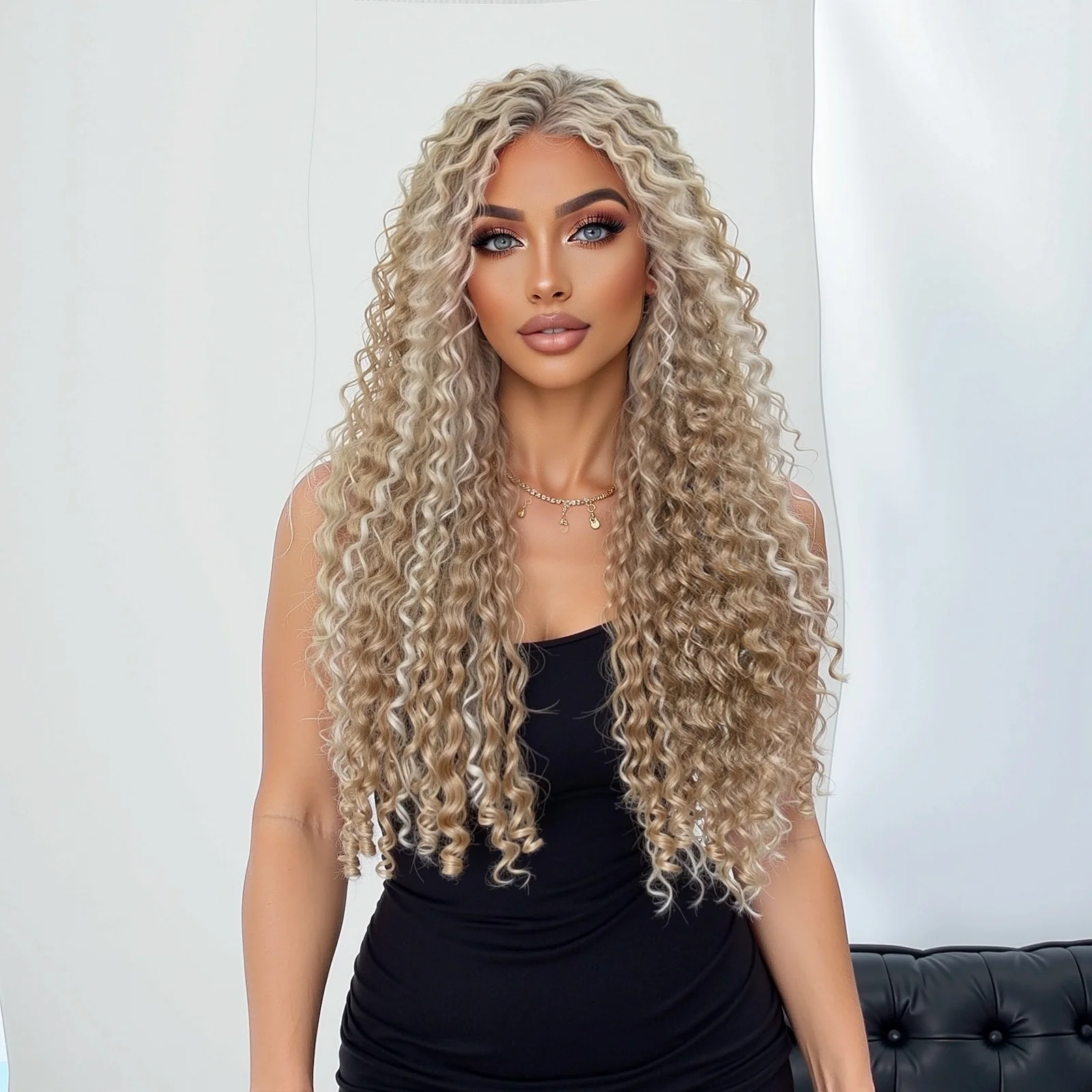 BLONDE UNICORN Synthetic Wigs Curly Wave Lace Front Wig Brown Hair Wig Daily Party Cosplay Black Women Heat Resistant Daily
